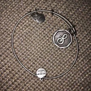 Silver Alex and Ani Initial S Charm Bangle